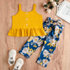 Kids Girls Summer Clothes Sets Sleeveless Button Tops +bowknot Belt Shorts 2pcs Suit Kids Baby Girl Sunflower Clothes