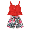  Baby Giirl Child Red Sleeveless Shirt Floral Shorts 2 Pcs Causal Suit Cloth Set