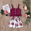 Girls Sets Summer Flower Sling Romper T-shirt+Solid Shorts 2PCS Kids Suit Children Clothes