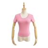 Basic Crew Neck Curve Bottom Short Sleeve Cotton Spandex Rib Stretchy Women T Shirts