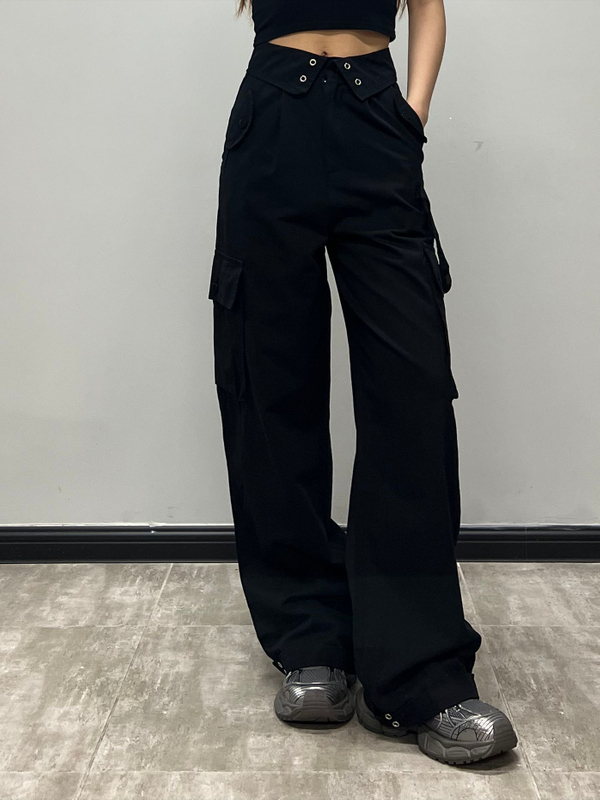 Manufacturer Oem Custom Fashion Women's Button-breasted Flap Waist Patch Pocket Cargo Pants