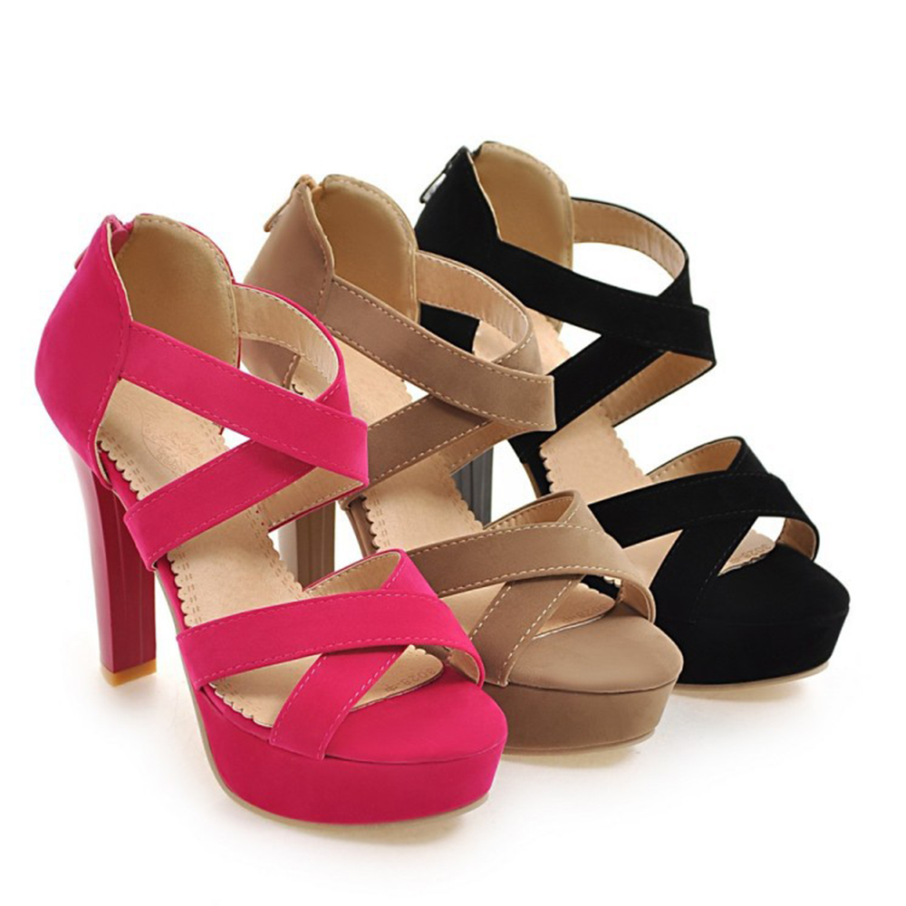 Fashionable in Stock Non-slip Roman Style Suede Cross Bandage Women High Heel Shoes