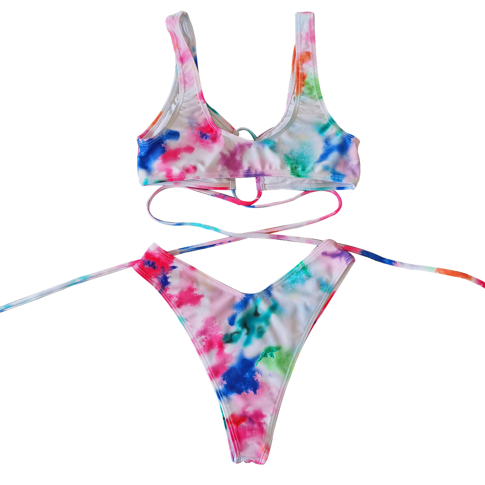 Two Piece Summer Beachwear Wholesale Comfortable Women TIE DYE Swimsuit Girls Bikini Swimwear Bra & Thong Set