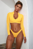 Women Sexy V-Neck Solid Color Long Sleeved Plunging Mesh Bikini Swimwear & Beachwear Custom Swimwear