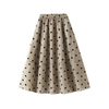 Dot Printed Women Elegant Elastic Waist Skirt Elastic High Waisted A-Line Female 2024 Spring Satin Long Skirt