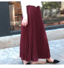 New Trendy High Waist Loose Long Skirt Women Solid Color Elegant Pleated Skirt