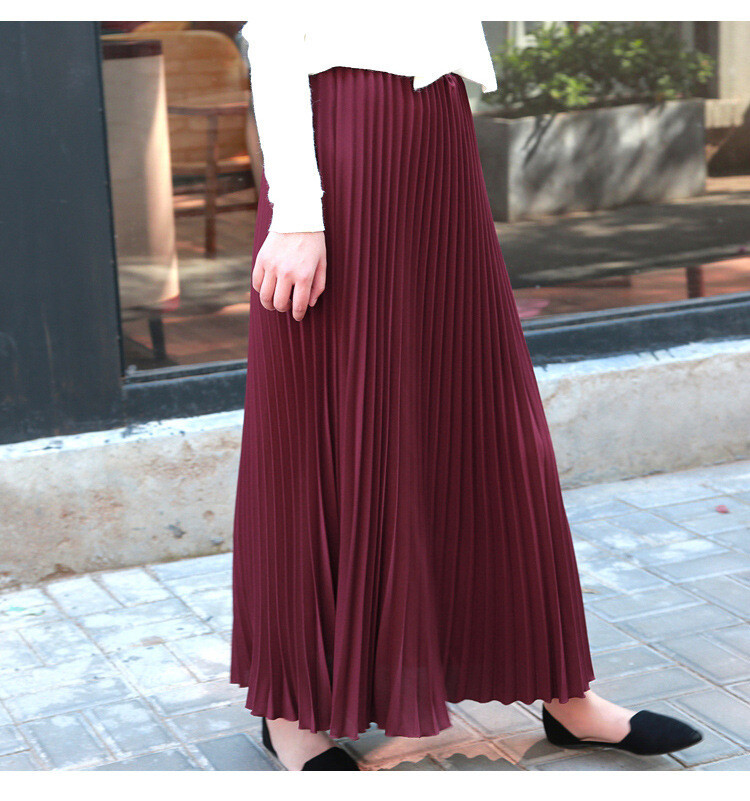 New Trendy High Waist Loose Long Skirt Women Solid Color Elegant Pleated Skirt
