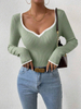 Women Long Sleeve T-Shirts Autumn Contrast Color Tops Sweater