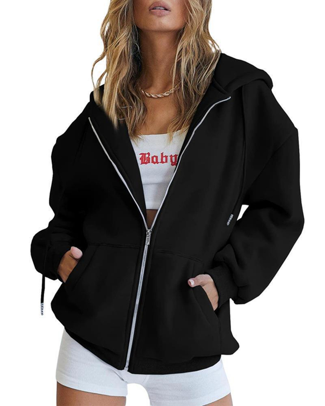 Women's Oversized Zip Up Hoodies Sweatshirts Clothes Teen Girl Fall Casual Drawstring Jackets with Pockets