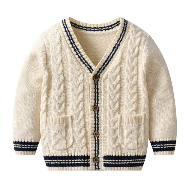 Customized High Quality Cotton Baby Girl Retro V Neck Cardigan Cute Knitted Sweater