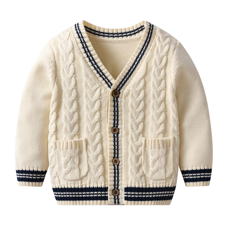 Customized High Quality Cotton Baby Girl Retro V Neck Cardigan Cute Knitted Sweater