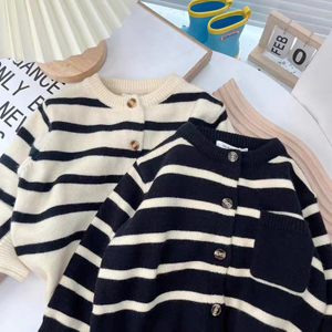 Children's Soft Sticky Striped Sweater Cardigan Men And Women Baby Spring