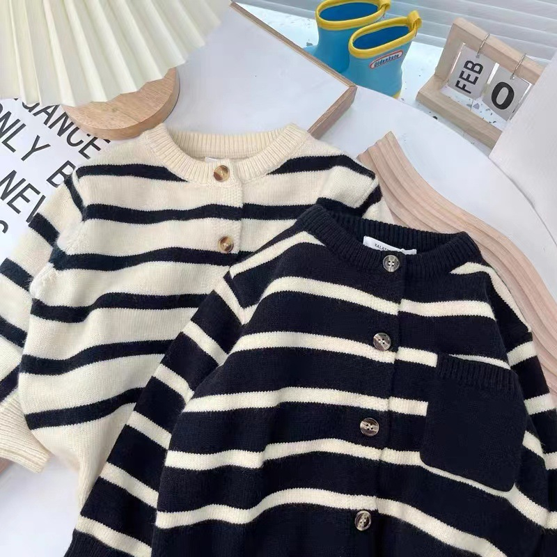 Children's Soft Sticky Striped Sweater Cardigan Men And Women Baby Spring