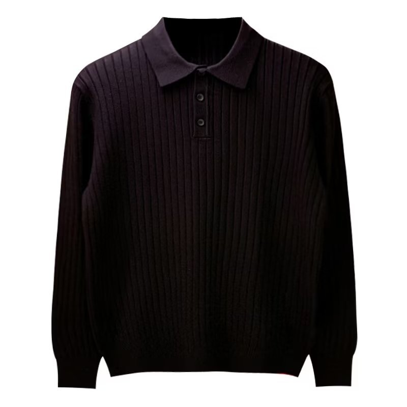  Retro Slim Polo Shirt Pit Stripe Lapel Knit Teenage Knitwear Men's Sweater