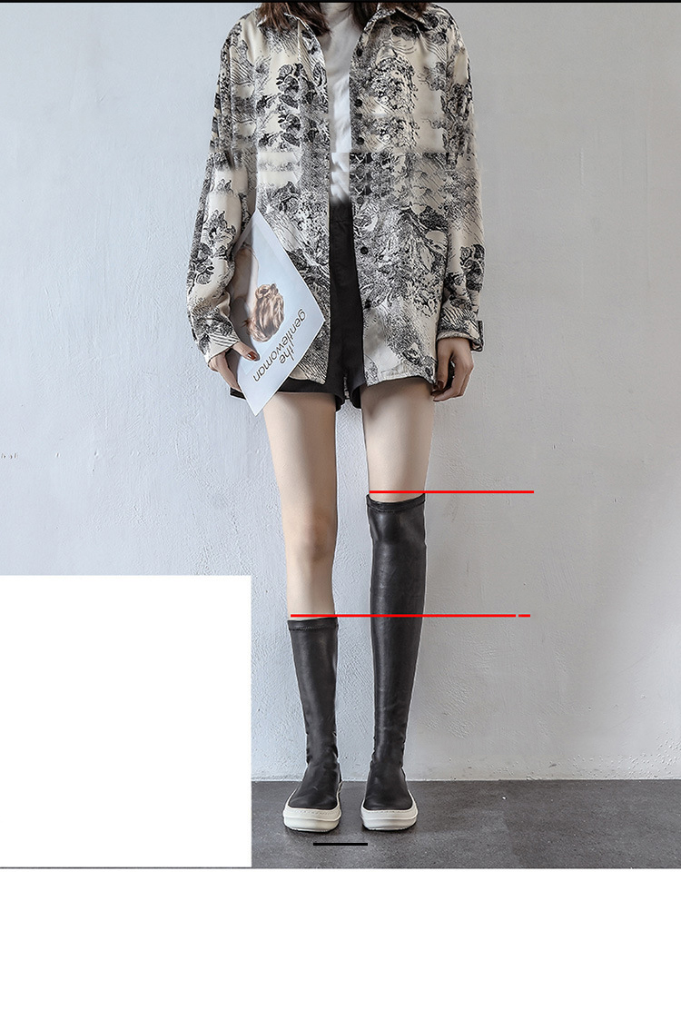 New Round Head Flat over The Knee Boots Size 44 White Bottom Thigh Knee High Black Pu Leather Boot for Ladies Women