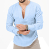 Fashion Casual Slim Brand V Neck Solid Color Long Sleeves T Shirt For Men