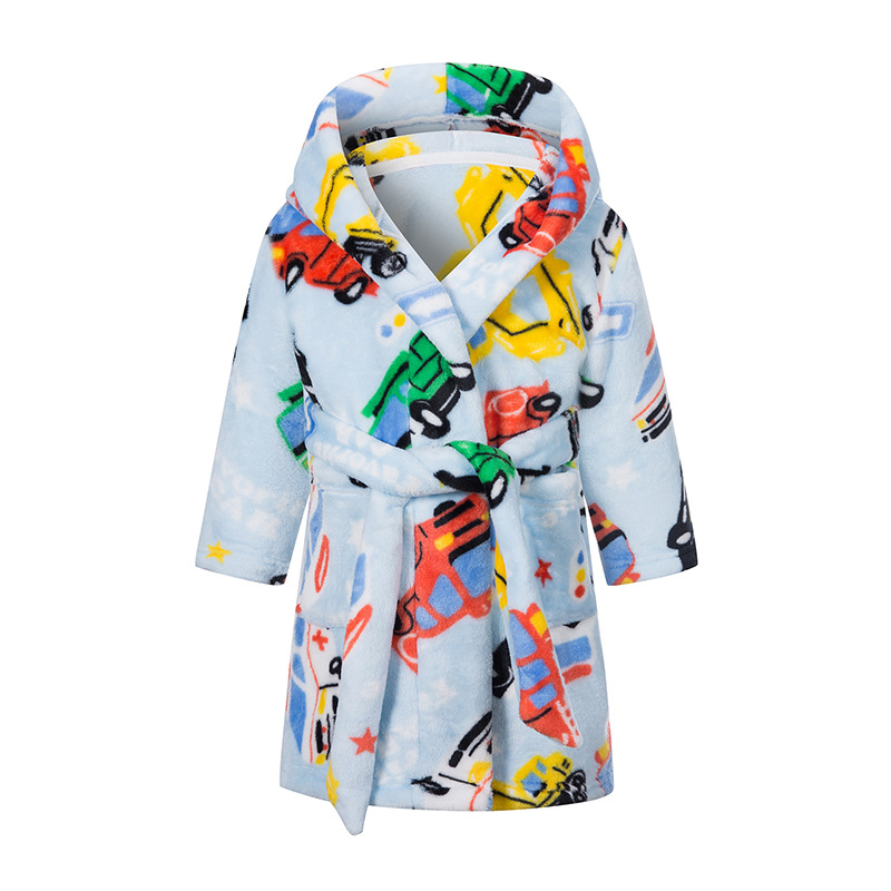 Children's Bathrobes Hooded Flannel Cartoon Printed Home Clothes Children's Sleepwear Pajamas Manufacturer