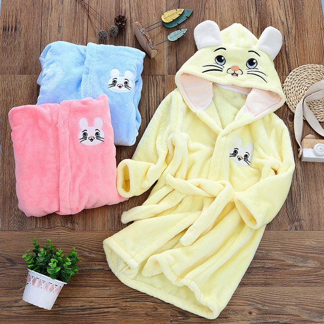 Winter Cartoon Cute Baby-boys Flannel Bathrobe With Hoodies