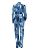 Deep V-neck Women's Printed Elastic Waist Pocket Office Ladies Casual Loose Plus Size Highwaist Casual Straight Women Jumpsuit