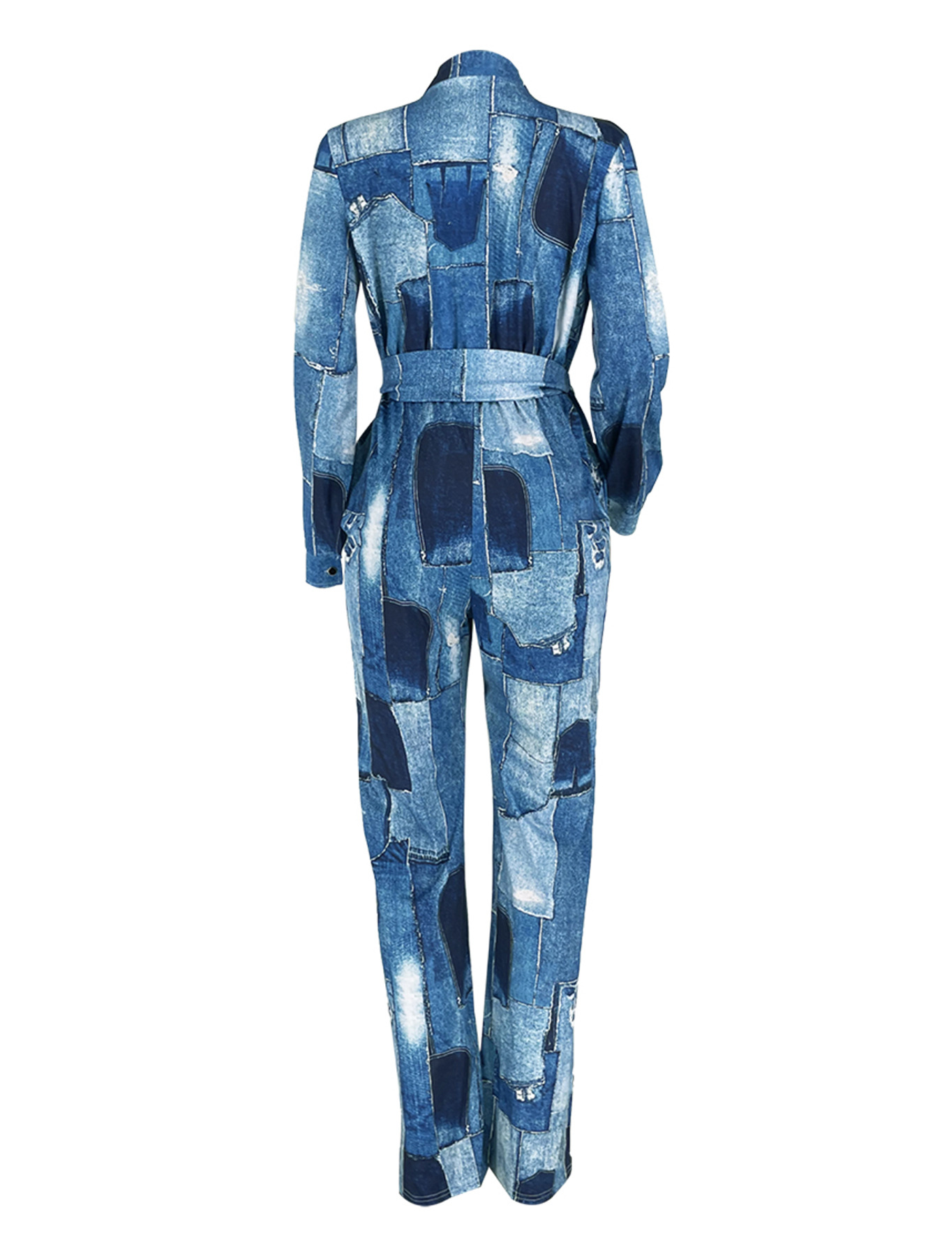 Deep V-neck Women's Printed Elastic Waist Pocket Office Ladies Casual Loose Plus Size Highwaist Casual Straight Women Jumpsuit