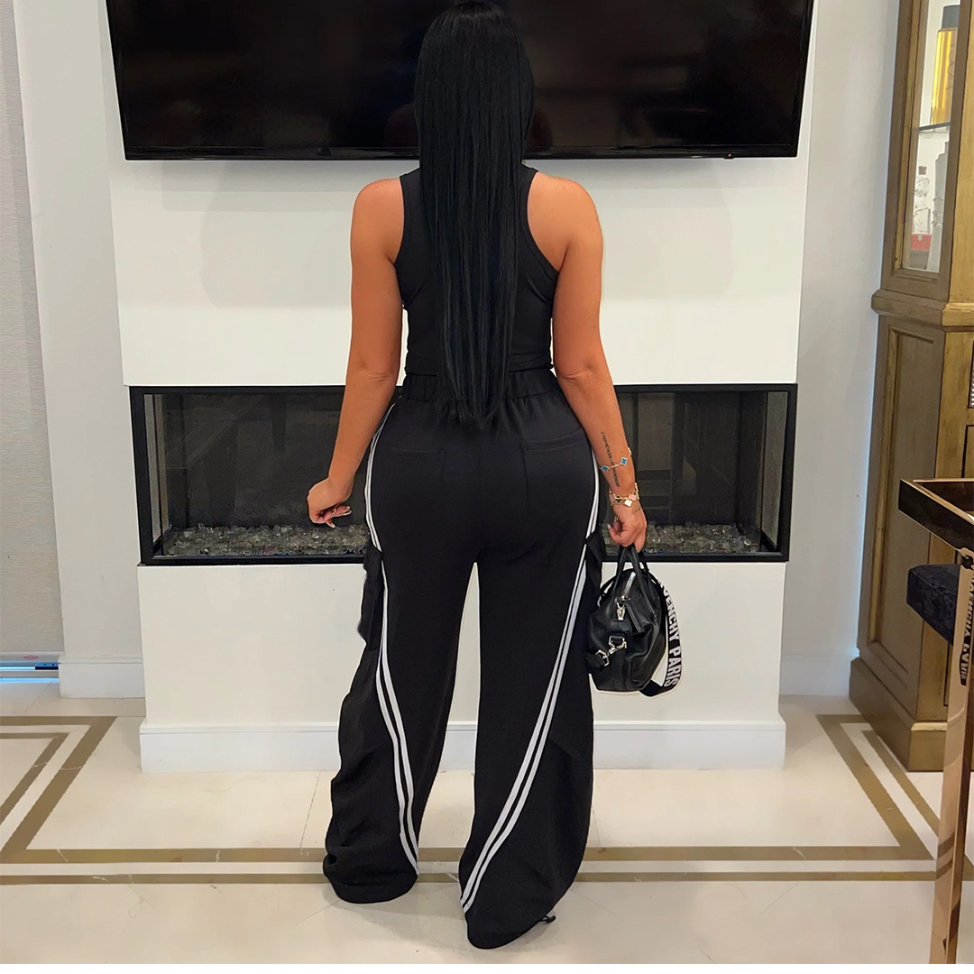 Fashion Casual Patchwork Denim Sports Straight Jogger Jogging Cargo Women Pants & Trousers