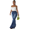 Women Casual High Waist Bell Bottom Flare Wide Leg Pants Women Casual Jeans