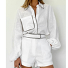  Long Sleeve Designer Color Block Shirt Shorts Women Two Piece Sets