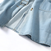 Long Sleeve Lapel Double Breasted Belt Denim Mid-Long Windbreaker Jacket 