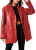 Women Leather Jacket Oversized Faux Leather Blazer Button Down Lapel Coat with Pockets Vintage Streetwear