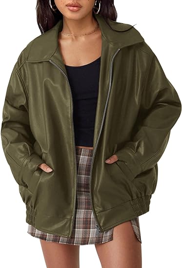 Women's Leather Jackets Oversized Faux Motorcycle Plus Size Moto Biker Coat Fall Outfits Fashion Clothes 