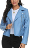 Faux Leather Jacket for Women, Moto Biker Motocycle Coat Lightweight Blazer 