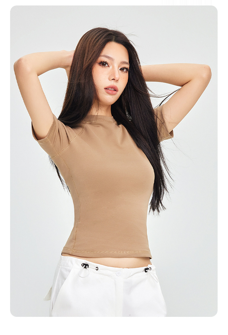 Spring/Summer Round Neck Raglan Sleeve T-shirt Women's Solid Color Top Slim Fit Short Sleeve