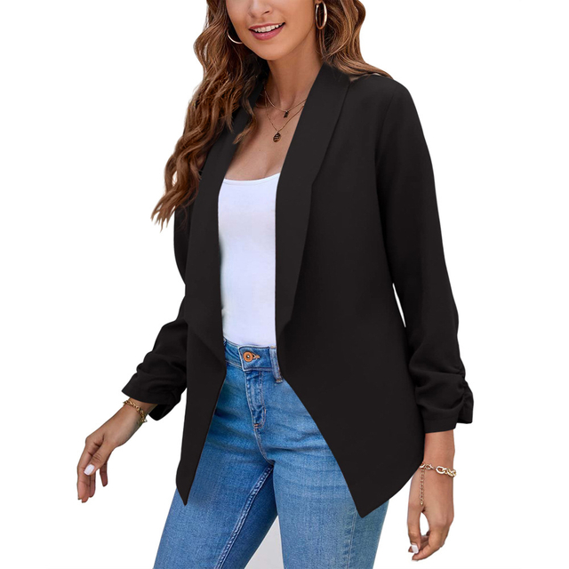 Womens Lightweight Thin 3/4 Sleeve Open Front Blazer Plus Size Woman Blazer Jacket