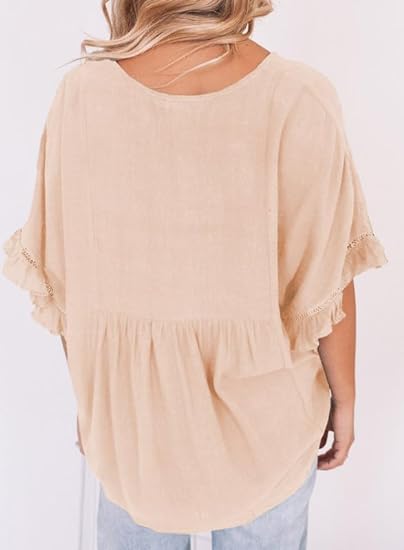 Womens Blouses Casual V Neck Ruffle Bell Half Sleeve Shirts Top