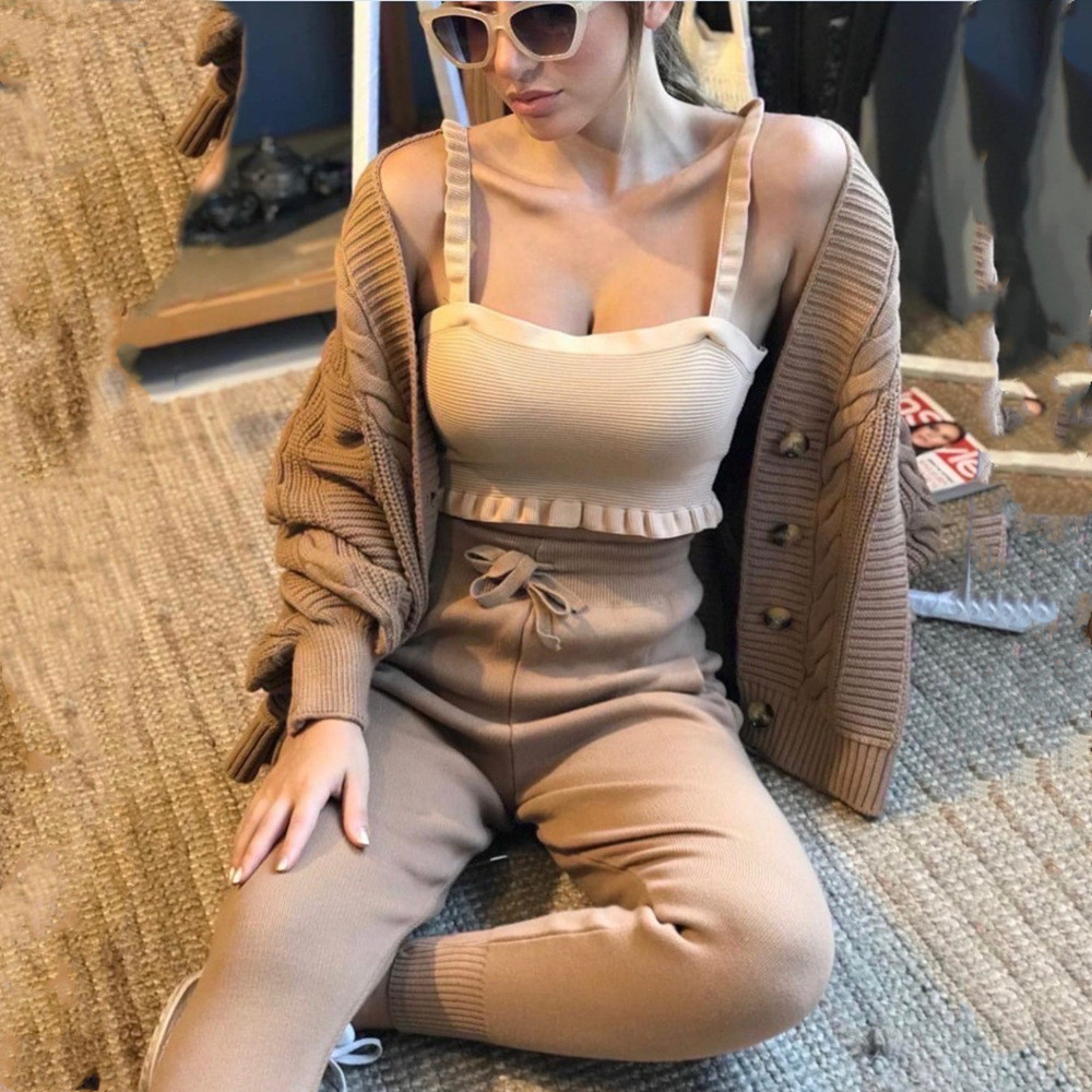 Women Clothing Fashion V Neck Solid Color Button Thickened Suit Sweater for Women