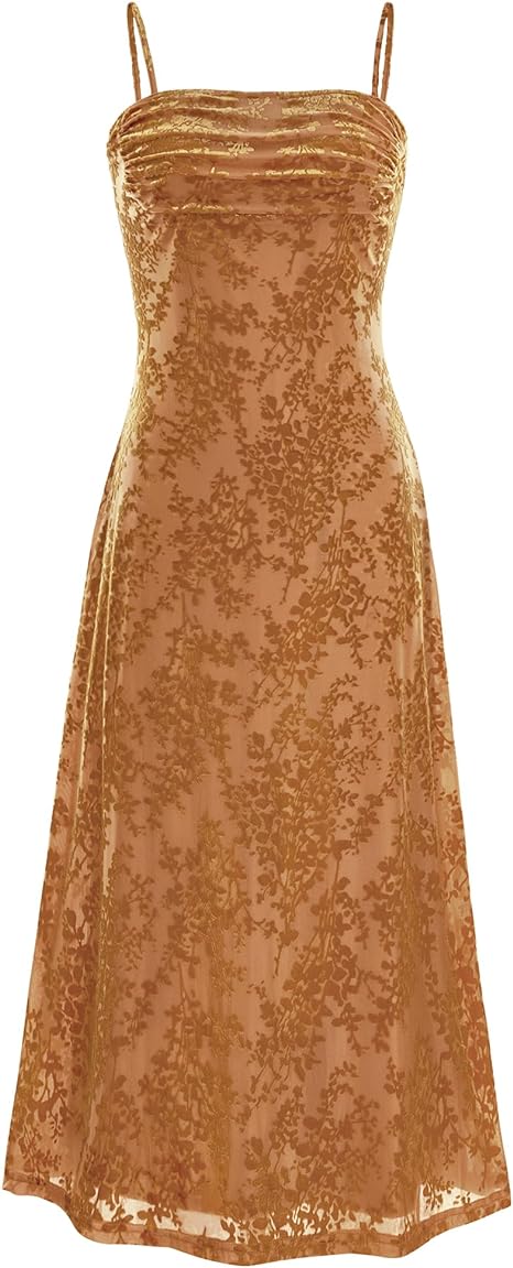 Women's Summer Dress Sleeveless Spaghetti Strap Midi Dress Sexy Cowl Neck Flora Dress Party Dresses