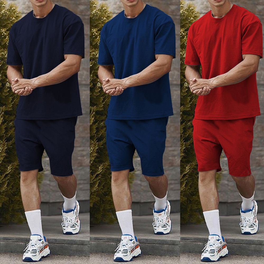 Men Casual Short Sleeve T-shirt Shorts Solid Tracksuit Set Men's 2 Pieces Sets