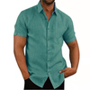 Mens Linen Blouse Short Sleeve Summer Solid Comfortable Pure Cotton And Linen Casual Loose Holiday Shirts