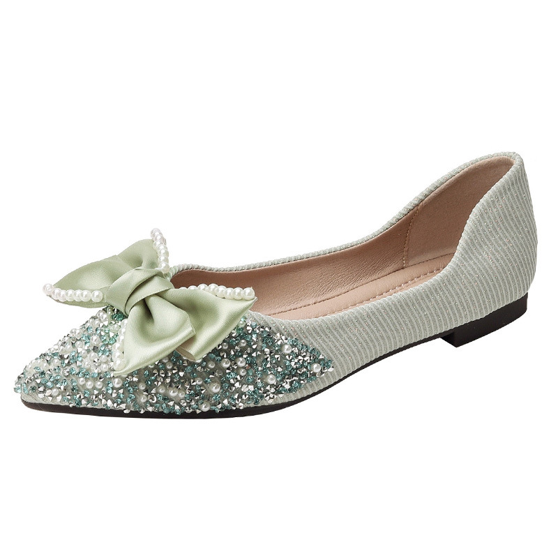 Elegant Flat Shoes Bow Point Toe Shoes Summer Rhinestones Women Fashion Shoes