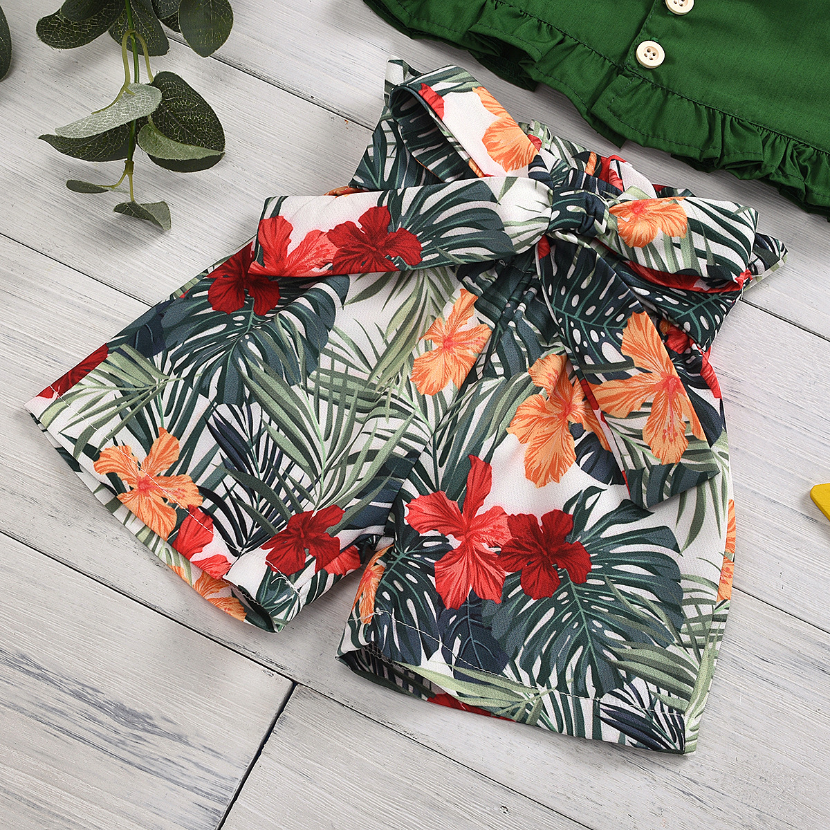 Toddler Kids Baby Girls Summer Outfits Clothes Girls T-shirt Leaves Short Pants Casual 2PCS Set