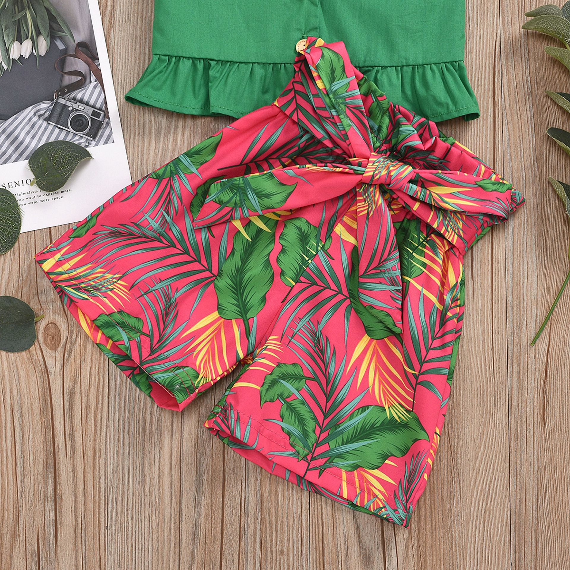 Children's Clothing Summer 2024 Girls' Sling Shirt Printed Shorts Suit Children Suit