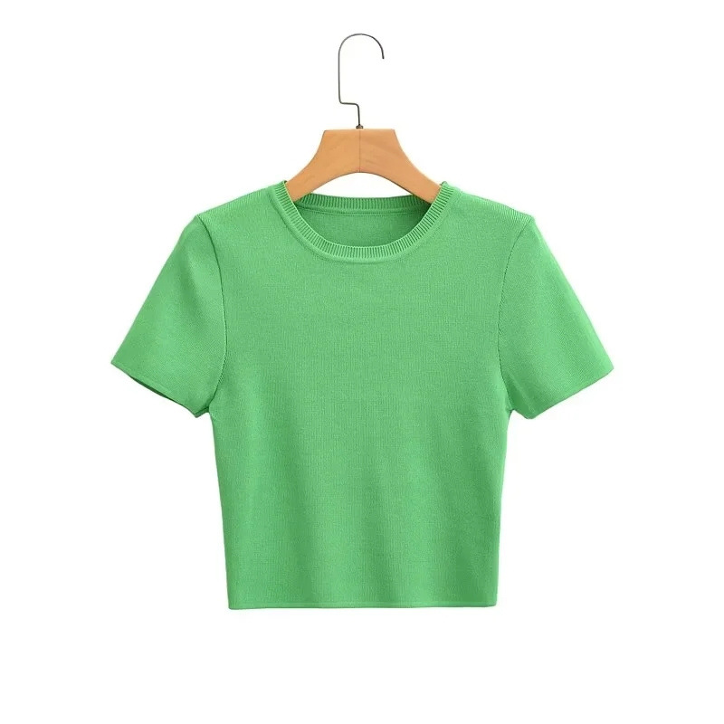 Fashion Short Ice Silk Knitted Top Sweater Vintage Short Sleeve Female Pullovers Chic Tops