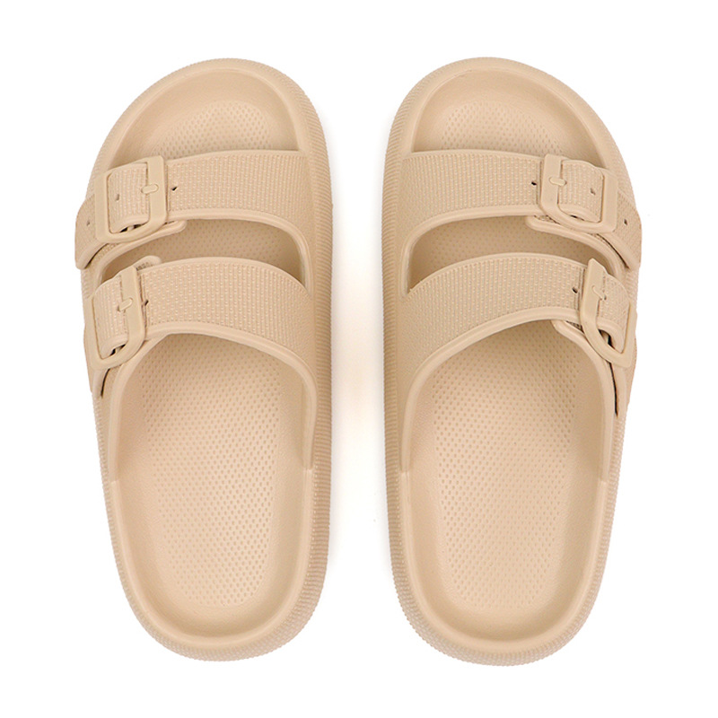 Double Buckle Thick Sole Bath Slipper Soft Platform Flip Flops Women's Slippers