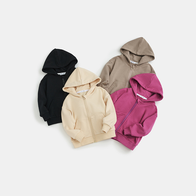 Sweatshirts Custom Logo Kids Hoodie For Baby Boys Pullover Pocket Solid Color Blank Cotton