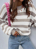 Winter Ladies Casual Long Sleeve Sweater Women's Colour Block Patchwork Drop Shoulder Knitted Sweater Striped Pattern Drop Shoulder Sweater
