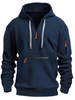 Men's Retro Work Sweatshirt Zip Multi Pocket Sweater Hoodie Hooded Jacket Casual Outerwear