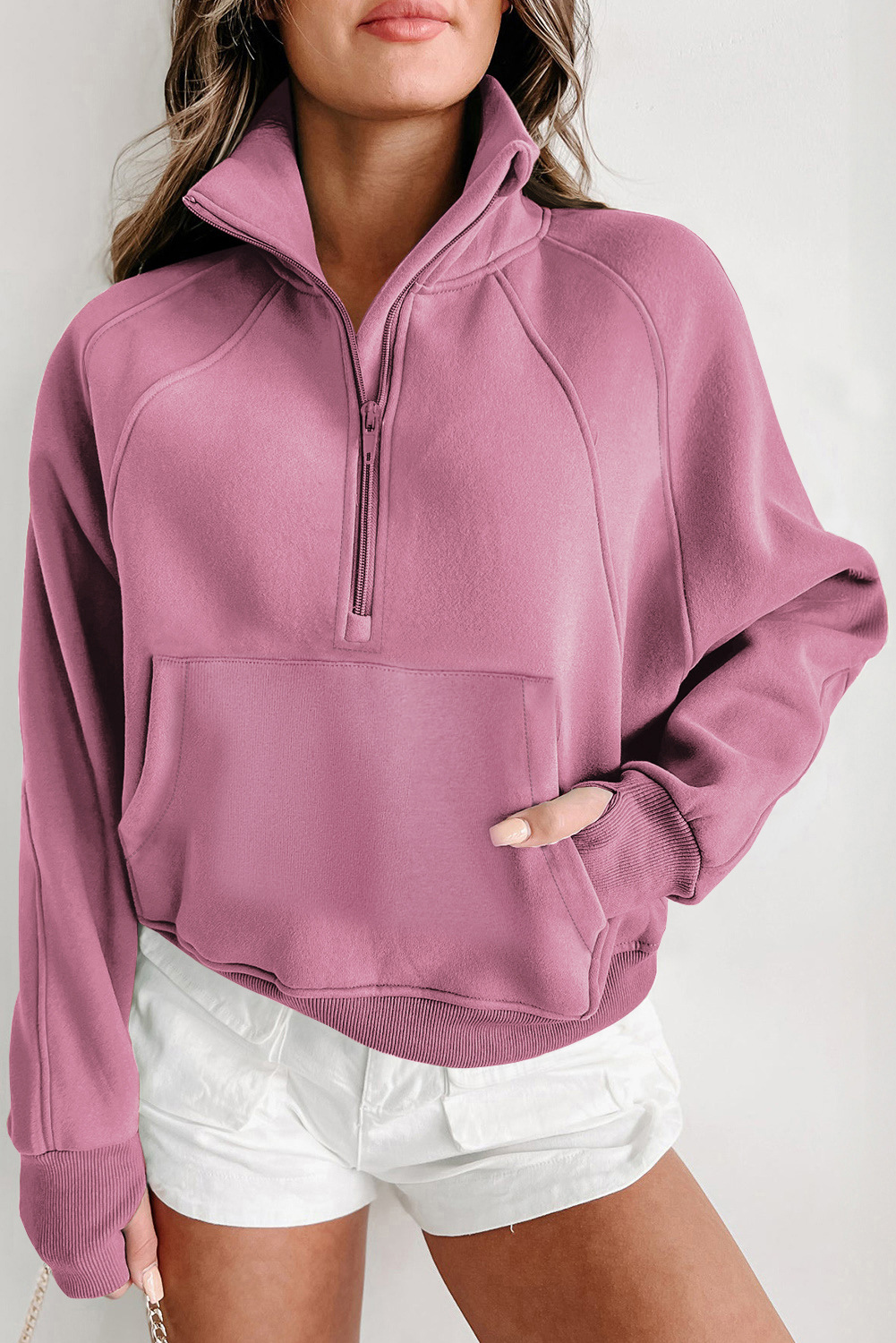 Sweatshirts In Bulk Long Sleeve Women Quater Zip Sweatshirt Round Neck Blank Loose Fit Sweatshirt