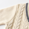 Customized High Quality Cotton Baby Girl Retro V Neck Cardigan Cute Knitted Sweater