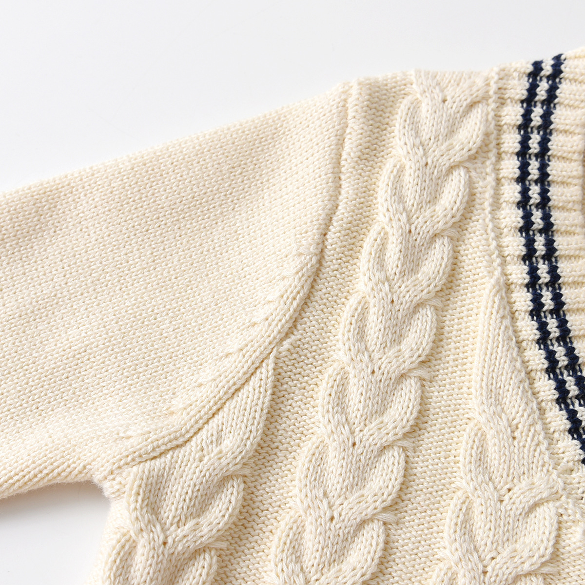 Customized High Quality Cotton Baby Girl Retro V Neck Cardigan Cute Knitted Sweater