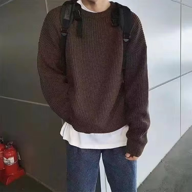 Men Autumn Solid Color Wool Sweaters Slim Fit Men Street Wear Clothes Knitted Sweater Men Pullovers